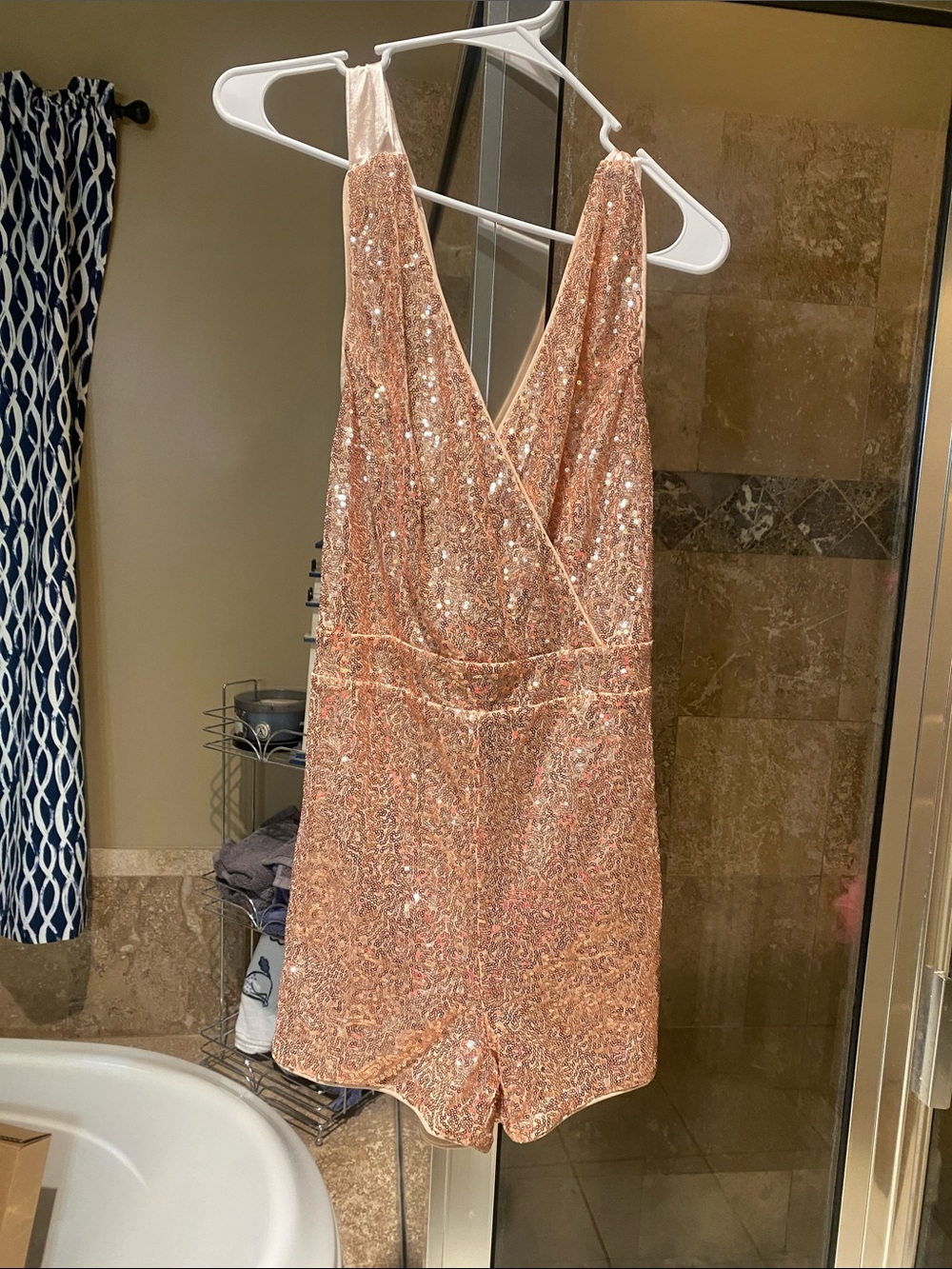Women’s Sequin Romper - Rose Gold Sparkle